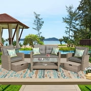 SEGMART 6 Piece Outdoor Patio Furniture Sets, All-Weather Rattan Conversation Set with Ottoman & Cushions, Outdoor Sectional Wicker Set for Backyard, Deck, Poolside, Gray