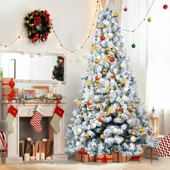 SEGMART 6ft Pre-lit Flocked Tied Christmas Tree with 550 LED Warm Lights and 928 Tips, Holiday Christmas Tree for Home, Office, Party Decoration