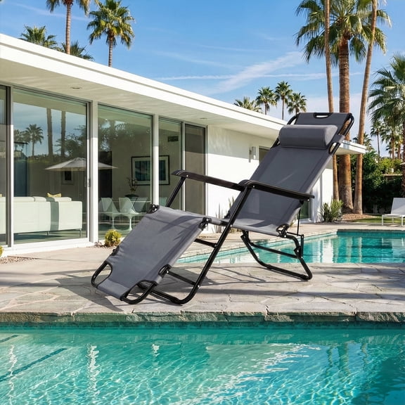 Portable 2-in-1 Folding Reclining Chair – Extendable Camping Recliner with Oxford Fabric, Compact Fold Design for Outdoor Beach Patio, Supports 264 lbs