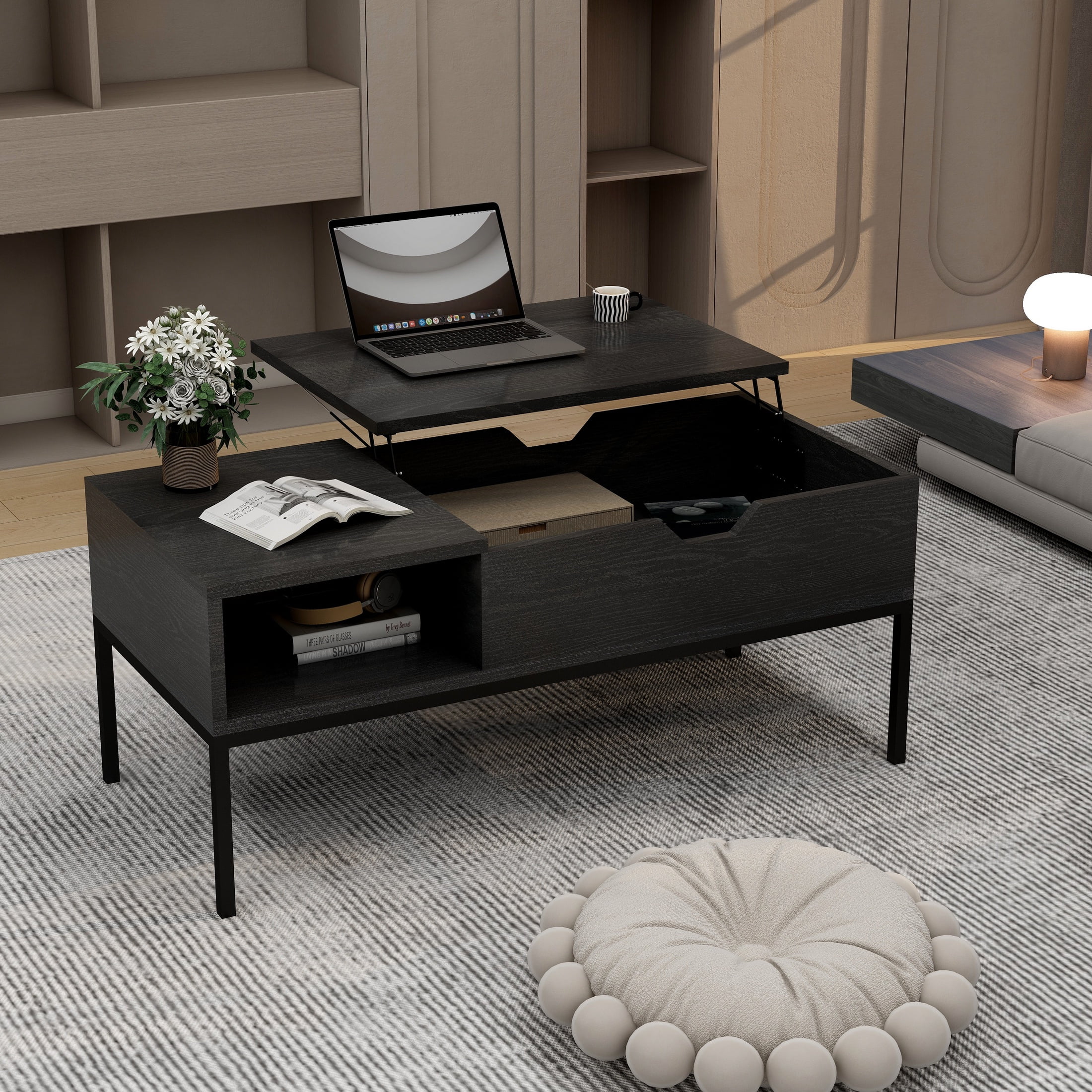 Lift Top Coffee Table 39\" With Storage - Dual-Level Design, Hidden ...