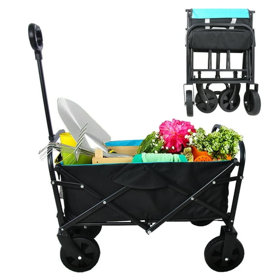 SEGMART Collapsible Wagon Cart with Wheels, Heavy Duty Utility Cart with All-Terrain Wheels, Portable Garden Cart for Garden, Beach, Lawn, K2728
