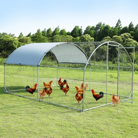 SEGMART Large Metal Chicken Coop for Yard, Outdoor Walk-in Chicken Coops for 10-20 Chickens, Chicken Pen Hen House Poultry Cage with Waterproof Cover and Tri-Supporting, Double Cage 150"L, Silver