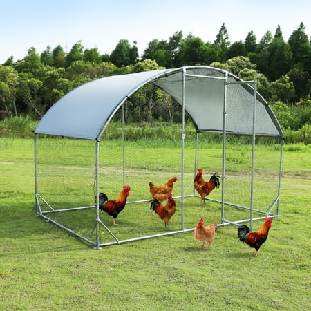 SEGMART Large Metal Chicken Coop for Yard, Outdoor Walk-in Chicken Coops for 5-10 Chickens, Chicken Pen Hen House Poultry Cage with Waterproof Cover and Tri-Supporting, Single Cage 75"L, Silver