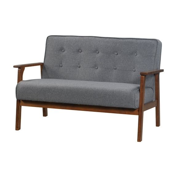 SEGMART Mid-Century Elegant Loveseat Sofa, Upholstered Fabric 2-Seat Couch with Solid Wood Legs, Classic Button Design, Modern Simple Living Room Sofa for Condo Reception Dorm, 400 lbs, Gray, S5707