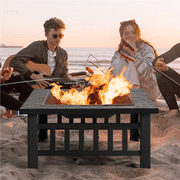 SEGMART Multifunctional Fire Pit Table, 32'' Fireplace Heater/Ice Pit, Square Metal Fire Pit Stove with Screen Lid and Log Poker for Backyard Garden Camping Picnic Bonfire
