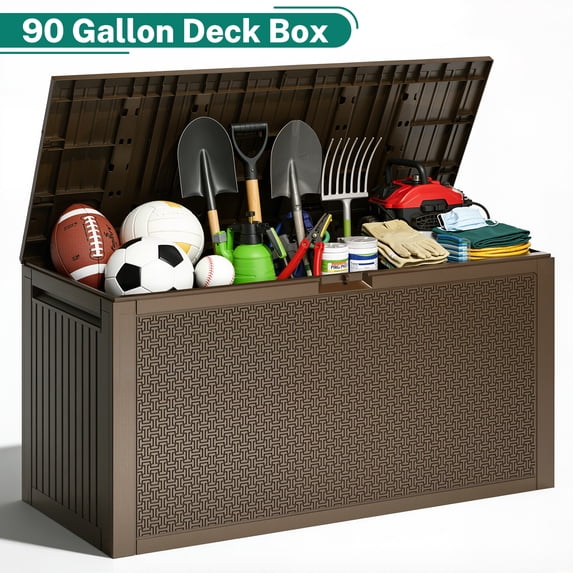SEGMART Outdoor Deck Box Lockable,90 Gallon Outdoor Storage Box Waterproof,Patio Deck Storage for Toy,Furniture Cushions,Garden Tools and Combinable Garage