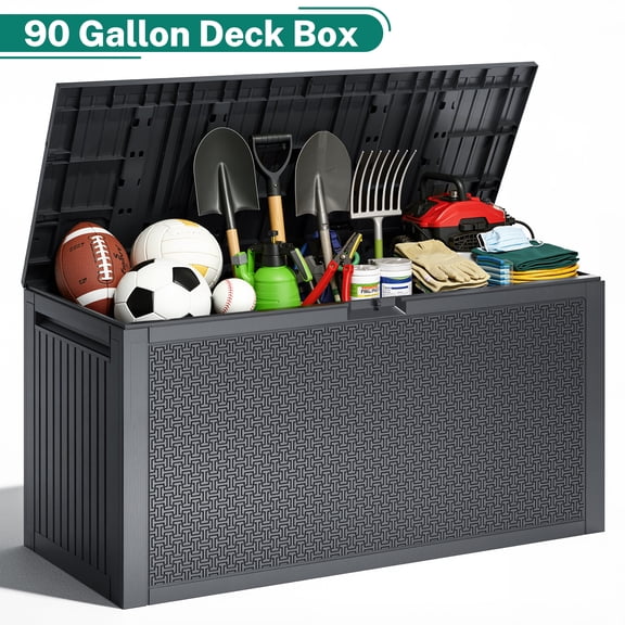 SEGMART Outdoor Deck Box Lockable,90 Gallon Outdoor Storage Box Waterproof,Patio Deck Storage for Toy,Furniture Cushions,Garden Tools and Combinable Garage
