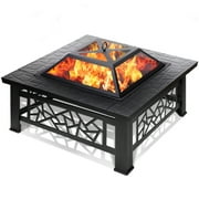 SEGMART Outdoor Fire Pit, 32" Square Metal Fire Pit Table with Spark Screen & Log Poker, Stove Wood Burning Fire Pit Bowl, Ideal for Yard Patio Beach Picnic Bonfire