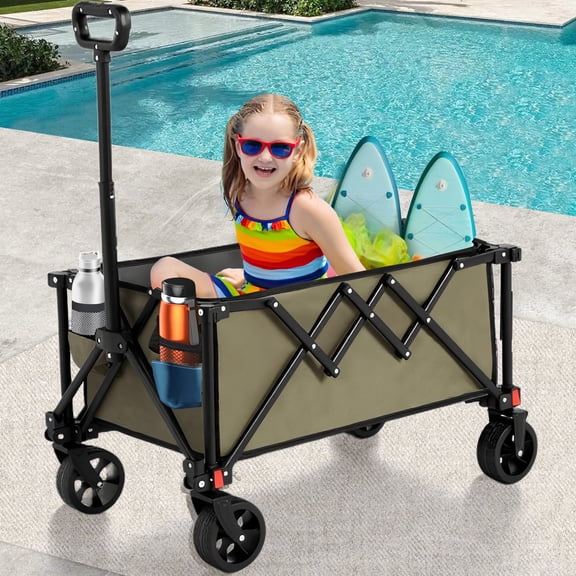 Collapsible Wagon with Wheels,Segmart Folding Wagon Cart All Terrain,Heavy Duty Garden Carts with Adjustable Handle,Utility Wagon for Outdoor Sports,Camping Shopping Fishing