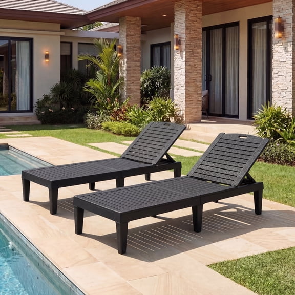 SEGMART Outdoor Lounge Chairs Set of 2, Adjustable Patio Chaise Lounges, Lounger Recliner for Poolside, Backyard, Porch, Quick Assembly, Easy Carrying, Waterproof, 440lb Capacity - Black