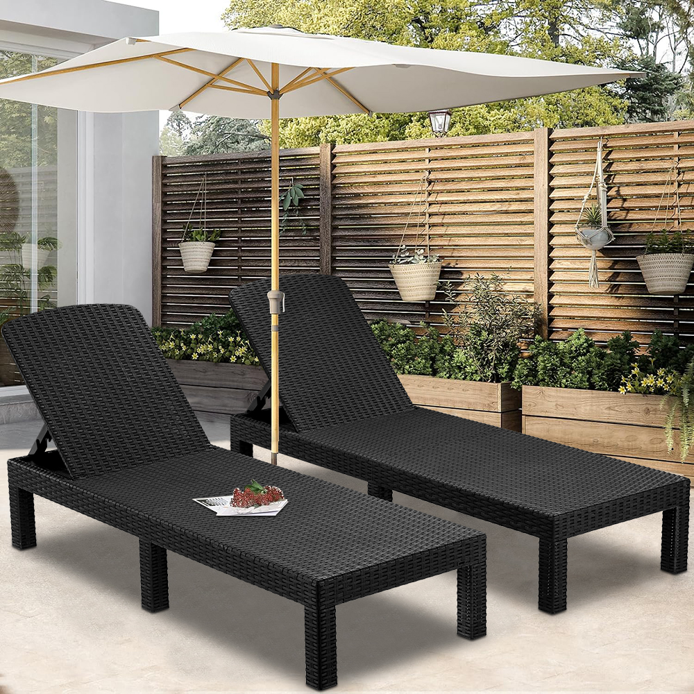 SEGMART Outdoor Lounge Chairs Set of 2, Adjustable Patio Chaise Lounges, Lounger Recliner for Poolside, Backyard, Porch, Quick Assembly, Easy Carrying, Waterproof, 330lb Capacity - Black - image 1 of 9