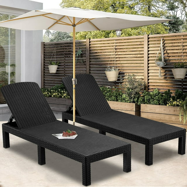 SEGMART Outdoor Lounge Chairs Set of 2, Adjustable Patio Chaise Lounges, Lounger Recliner for Poolside, Backyard, Porch, Quick Assembly, Easy Carrying, Waterproof, 330lb Capacity - Black