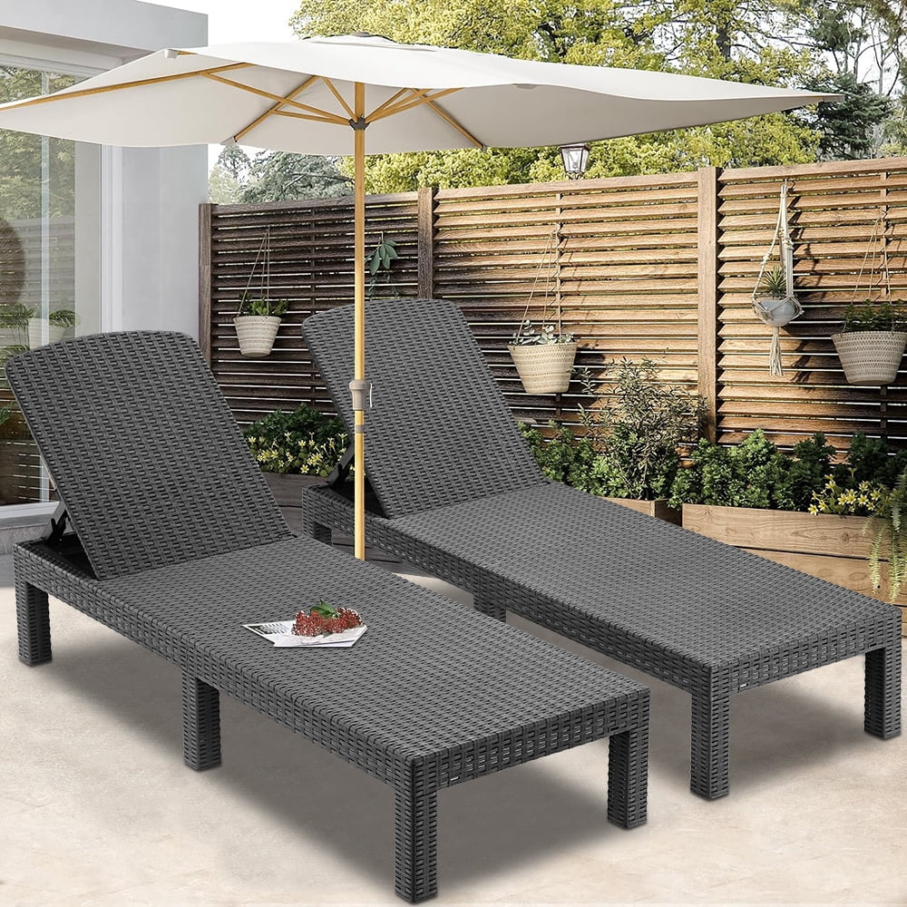 SEGMART Outdoor Lounge Chairs Set of 2, Adjustable Patio Chaise Lounges, Lounger Recliner for Poolside, Backyard, Porch, Quick Assembly, Easy Carrying, Waterproof, 330lb Capacity - Gray - image 1 of 9