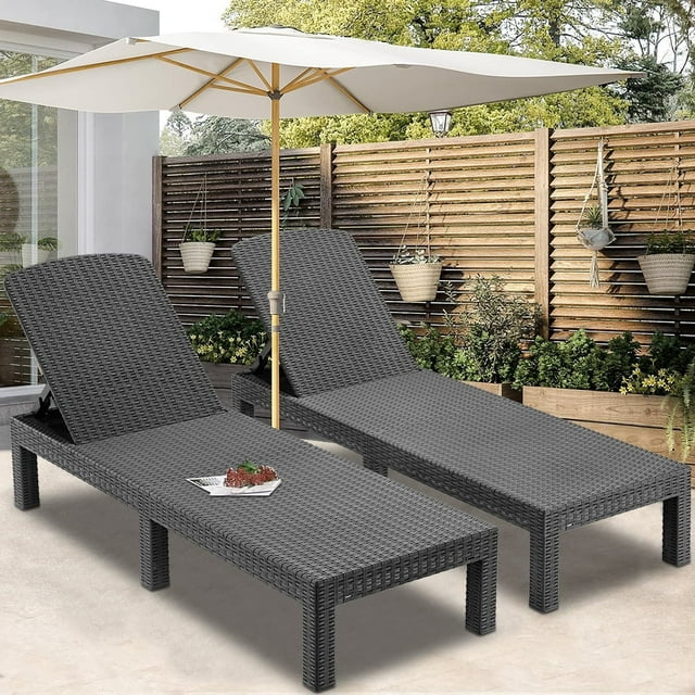 SEGMART Outdoor Lounge Chairs Set of 2, Adjustable Patio Chaise Lounges, Lounger Recliner for Poolside, Backyard, Porch, Quick Assembly, Easy Carrying, Waterproof, 330lb Capacity - Gray