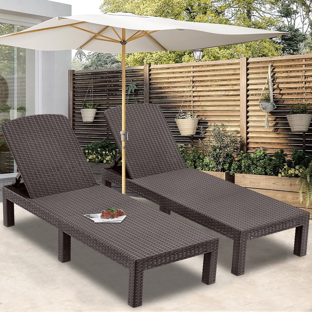 SEGMART Outdoor Lounge Chairs Set of 2, Adjustable Patio Chaise Lounges, Lounger Recliner for Poolside, Backyard, Porch, Quick Assembly, Easy Carrying, Waterproof, 440lb Capacity - Dark Brown