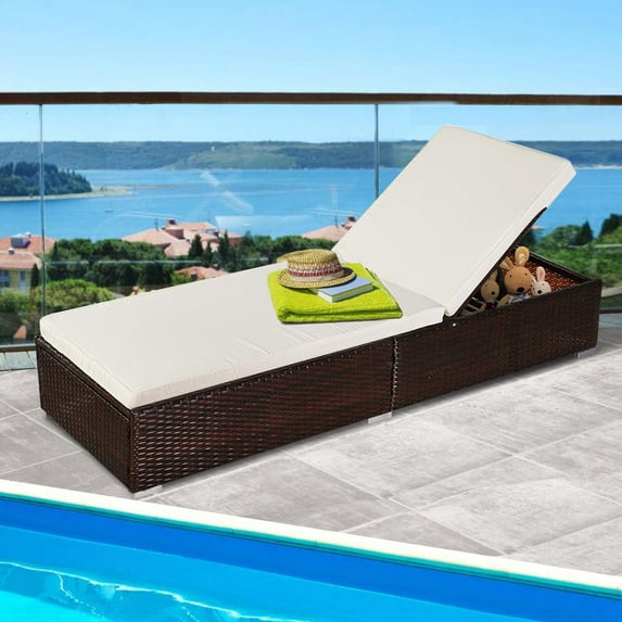 SEGMART Outdoor Rattan Wicker Lounge Chair, 5 Adjustable Reclining Backrest Lounger Chair, Modern Rattan Chaise Chair with Cushion, Fits for Pool, Yard, Deck