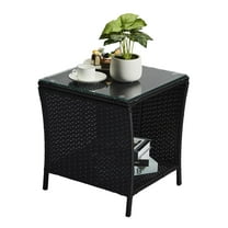 SEGMART Outdoor Wicker Side Table, All Weather Resistant Patio Bistro Table, PE Rattan Coffee End Table with Storage Shelf for Deck, Poolside, Terrace, Black