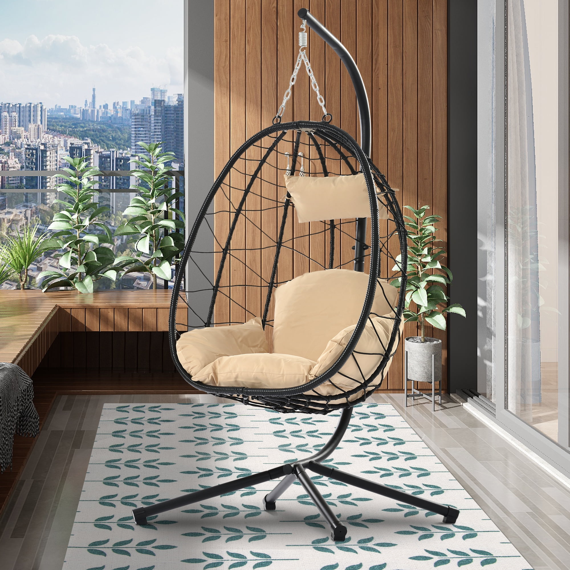 SEGMART Patio Egg Chair, Outdoor Wicker Hammock, 350 lbs Capacity Swing