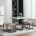 thumbnail image 1 of SEGMART Table and Chairs Dining Set, 4-Piece Dining Room Rectangular Table and 4 Stools with Sturdy Steel Frame, Industrial Compact Dining Set for Dining Room, 220lbs, Brown, S9988, 1 of 8