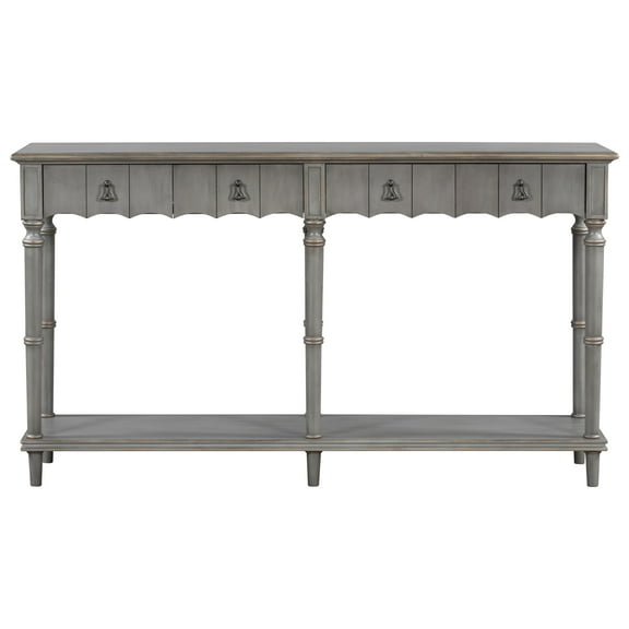 SEGMART Tall Console Table with 4 Storage Drawers, 59'' x 15'' x 33'' Entryway Table w/Bottom Shelf, Tall Entryway Table w/Solid Wood Frame for Kitchen Dining Room, 220lbs, Grey, S9918
