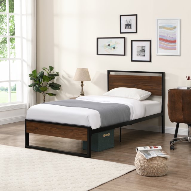 SEGMART Twin Size Bed Frames with Modern Wooden Headboard and Footboard