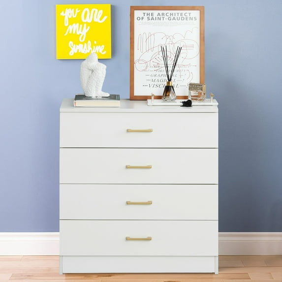 SEGMART White Chest of Drawers, Heavy Duty Wood 4-Drawer Dresser, Modern Storage Bedroom Dresser for Kids Room, Black Vertical Storage Cabinet for Bathroom, Closet, Entryway, Hallway, Nursery, L2042