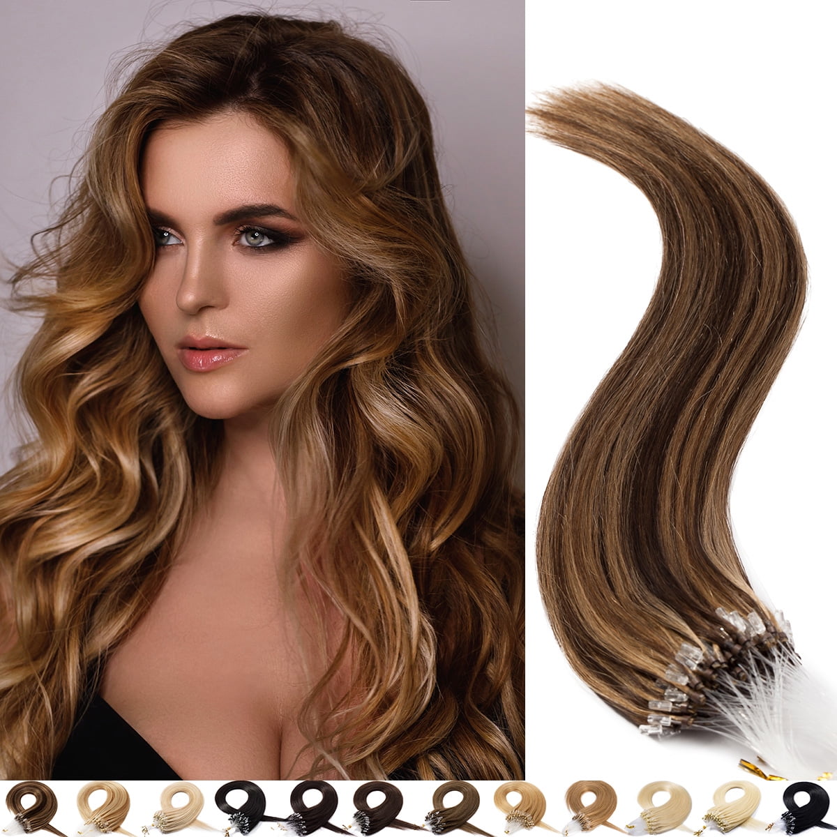 SEGO 100 Real Remy Human Hair Extensions Thick Micro Loop with Invisible Band Hair Micro Ring Beads Hair Black Blonde Cleanrance