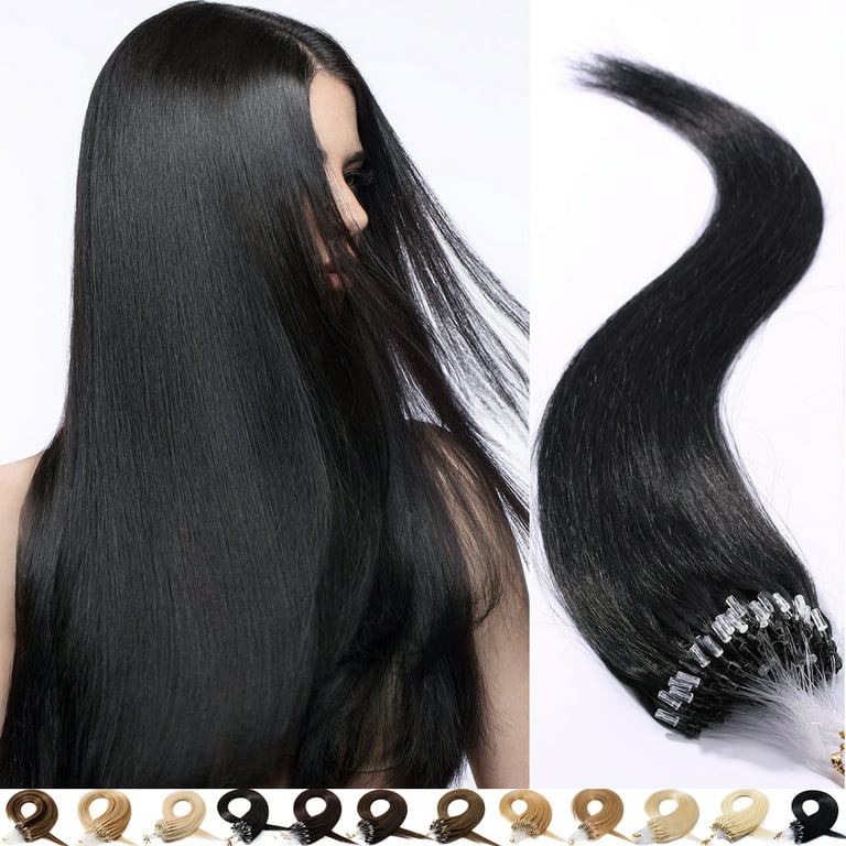 SEGO 100% Real Remy Human Hair Extensions Thick Micro Loop with Invisible  Band Hair Micro Ring Beads Hair Black/Blonde Cleanrance 