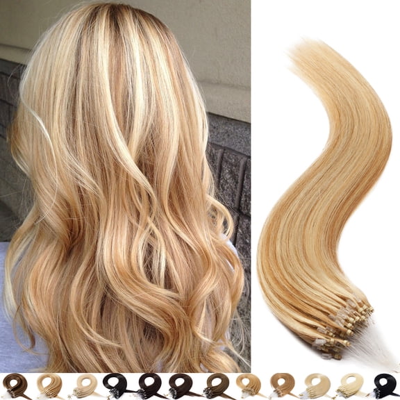 SEGO 100% Real Remy Human Hair Extensions Thick Micro Loop with Invisible Band Hair Micro Ring Beads Hair Black/Blonde Cleanrance