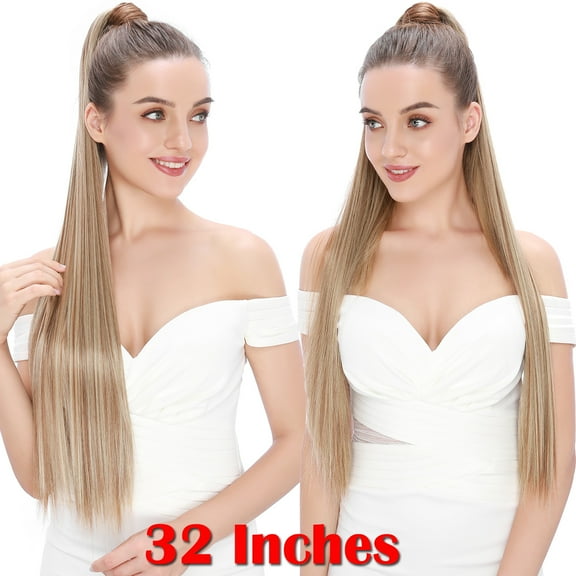 SEGO 32 Inch Clip in Ponytail Extension Wrap Around Long Straight Pony Tail Hair Synthetic Hairpiece for Women