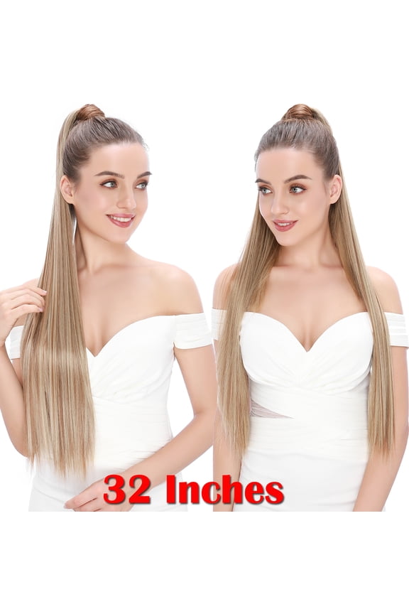 32 Inch Clip in Ponytail Extension Wrap Around Long Straight Pony Tail Hair Synthetic Hairpiece for Women