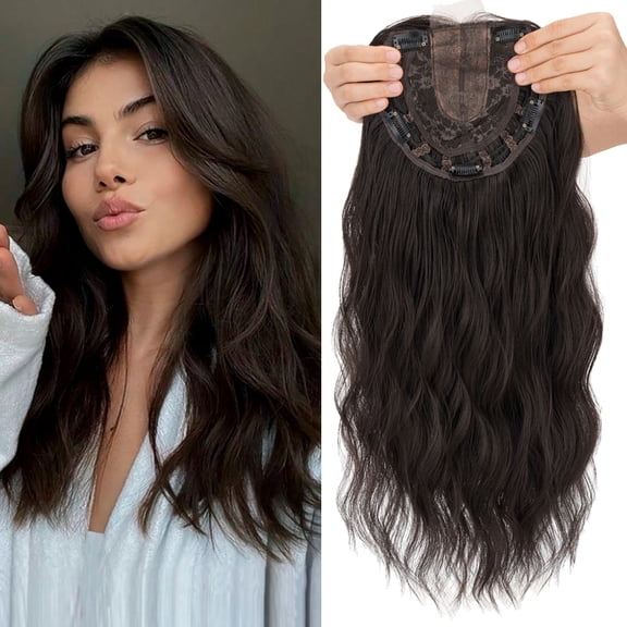 SEGO 360° 3D U-Shaped Clip in Hair Topper for Women with Thinning Hair, Natural Volume & Fluffy Top Coverage, 20 Inch Long Curly/Body Wave Blending, 5 Anti-slip Clips Breathable Base