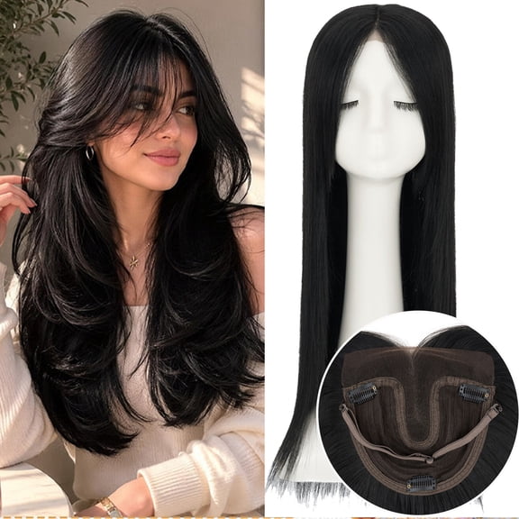 SEGO 6x6 Hair Topper for Thinning Hair Women Swiss Lace Clip in 24 Inch Heat Resistant Synthetic Wiglet Instant Volume Natural Look Full Coverage