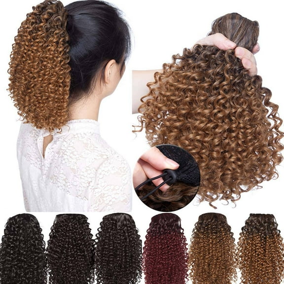 SEGO Afro Kinky Curly Ponytail Extensions Short Synthetic Hair 8 Inch Drawstring Puff Ponytail Hairpieces for Women