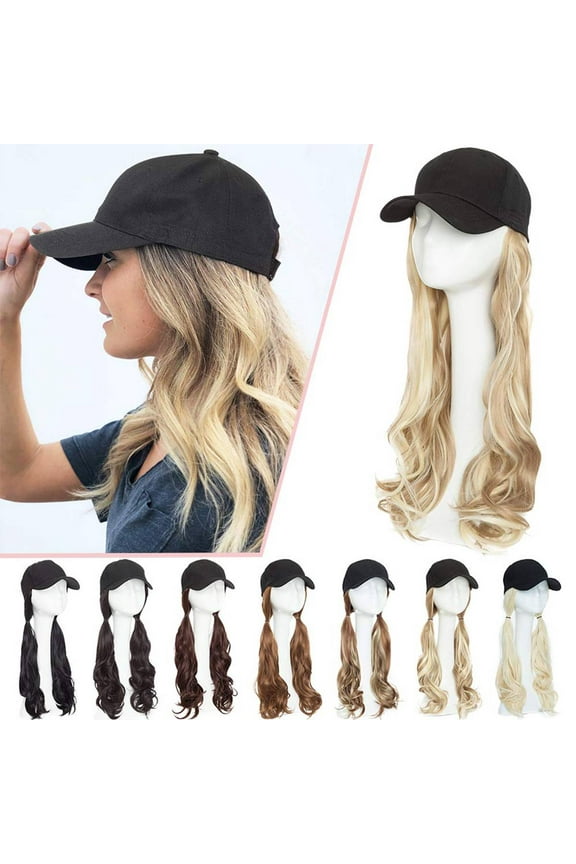 Baseball Cap Wigs Synthetic Long Curly Wavy Wig Hat Hair Extensions Attached Hairpieces For Women Adjustable Black Caps Blonde Hair