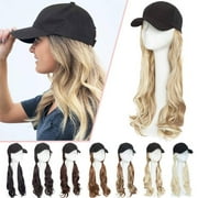 SEGO Baseball Cap Wigs Synthetic Long Curly Wavy Wig Hat With Hair Extensions Attached Hairpieces For Women Adjustable Black Caps With Magic Paste