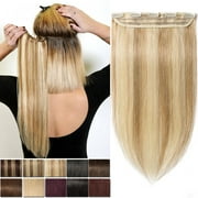 SEGO Blonde Clip in Human Hair Extensions Balayage One Piece Soft Straight 3/4 Full Head Hair Pieces for Women