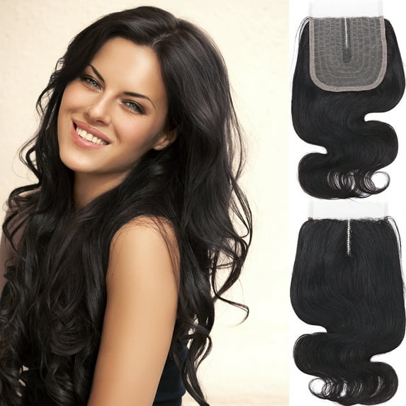 SEGO Body Wave Human Hair Bundles with Closure 100% Unprocessed Virgin Human Hair with 4x4 Middle T Part Lace Closure Natural Black Cleanrance