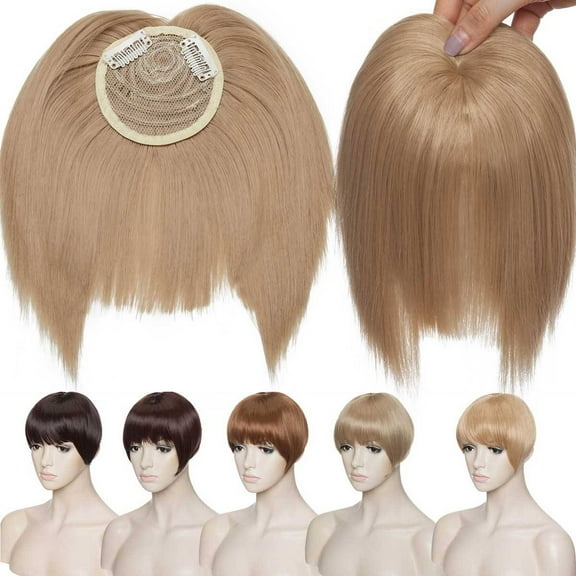 SEGO Clip in Bangs Hair Extensions with Temples Thick Synthetic Hair Clip in Forhead Topper for Women with Short Blunt Cut Full Fringe Small Toupee Hairpiece for Hair Loss Thinning Hair