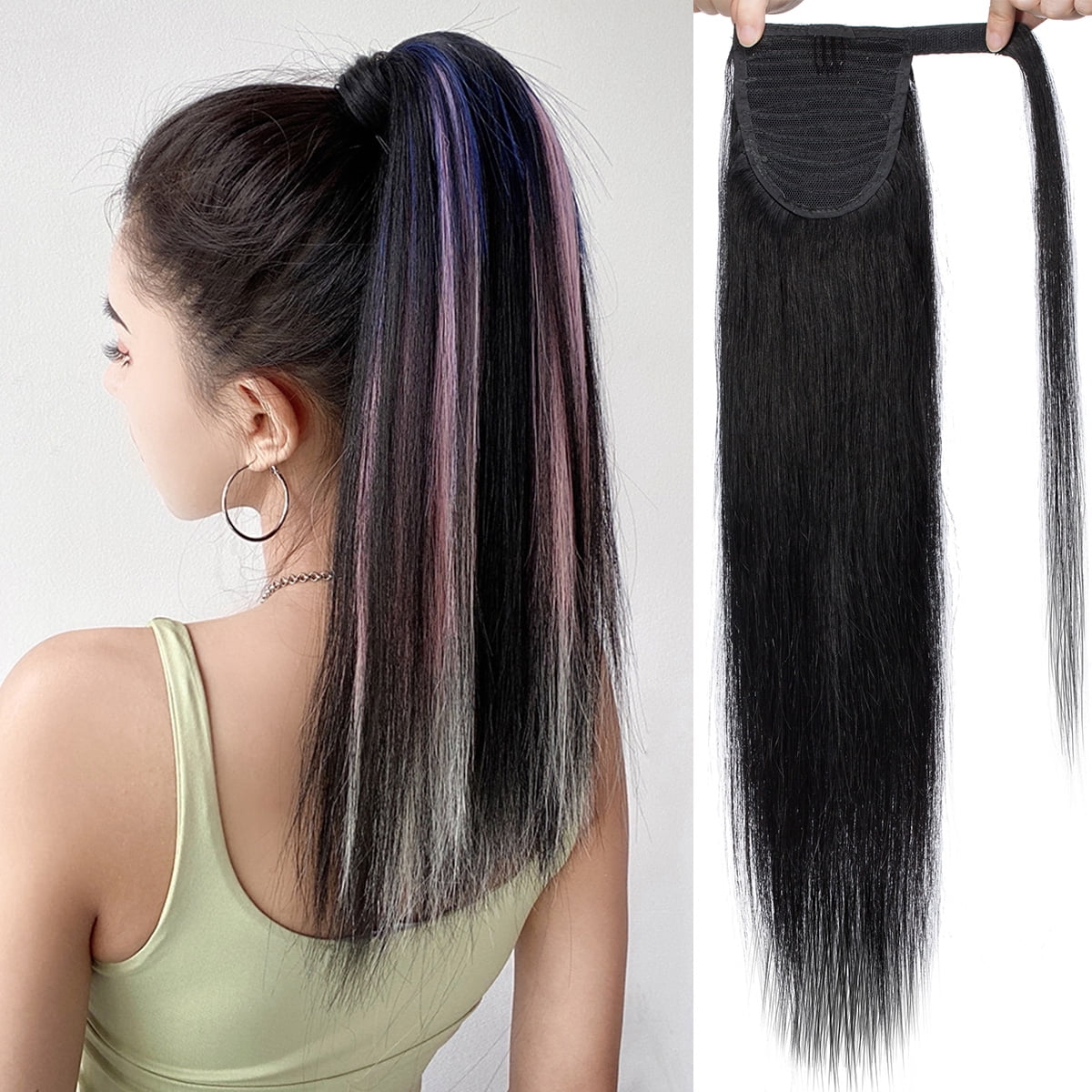 SEGO Clip in Hair Extensions Human Hair 100% Remy Human Hair Wrap Around Ponytail Extension Thick Long Straight Hairpiece with Comb Magic Paste Pony Tail