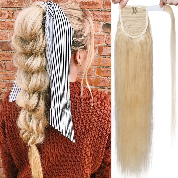 SEGO Clip in Hair Extensions Human Hair 100% Remy Human Hair Wrap Around Ponytail Extension Thick Long Straight Hairpiece with Comb Magic Paste Pony Tail