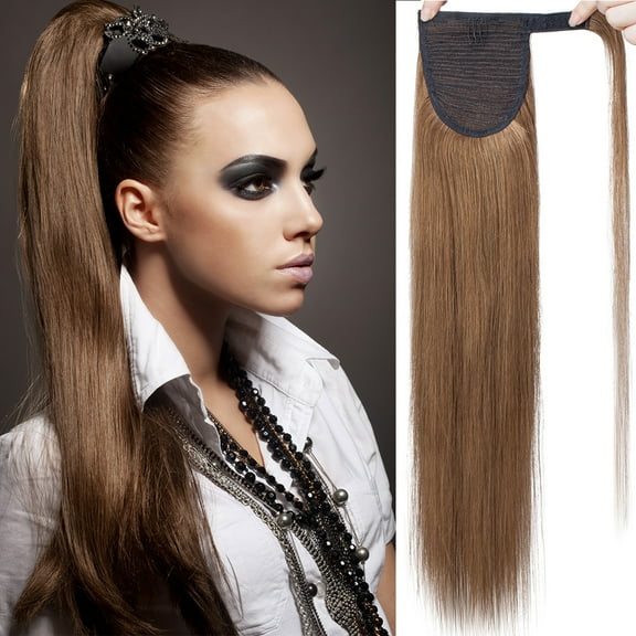 SEGO Clip in Hair Extensions Human Hair 100% Remy Human Hair Wrap Around Ponytail Extension Thick Long Straight Hairpiece with Comb Magic Paste Pony Tail