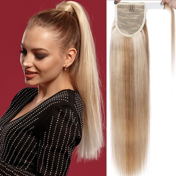 SEGO Clip in Hair Extensions Human Hair 100% Remy Human Hair Wrap Around Ponytail Extension Thick Long Straight Hairpiece with Comb Magic Paste Pony Tail
