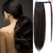 SEGO Clip in Hair Extensions Human Hair 100% Remy Human Hair Wrap Around Ponytail Extension Thick Long Straight Hairpiece with Comb Magic Paste Pony Tail