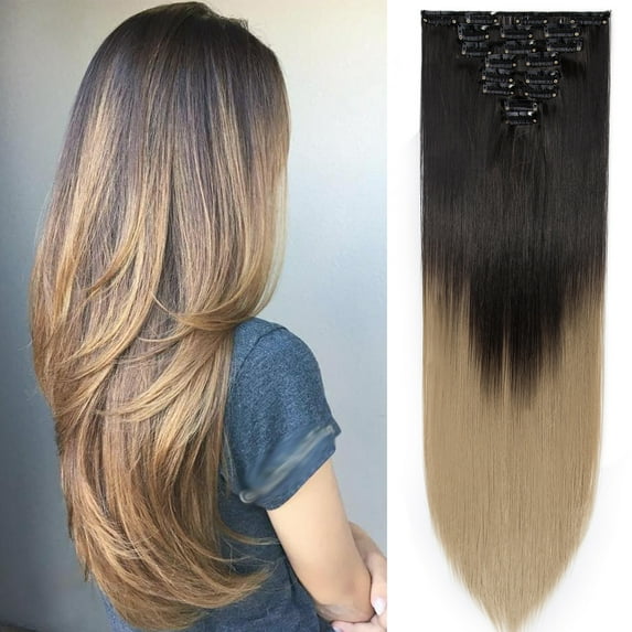 SEGO Clip in Hair Extensions Straight Full Head Real Hair 8 Hair Pieces 18 Clips For Women Hollywood Hair Accessory Blonde/Golden/Red/Purple/Pink/Blue/Black