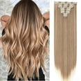 thumbnail image 1 of SEGO Clip in Hair Extensions Straight Full Head Real Hair 8 Hair Pieces 18 Clips For Women Hollywood Hair Accessory Blonde/Golden/Red/Purple/Pink/Blue/Black, 1 of 8
