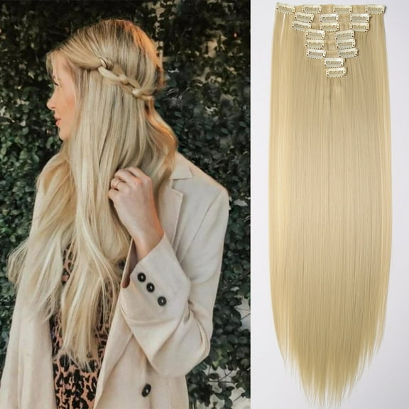 SEGO Clip in Hair Extensions Straight Full Head Real Hair 8 Hair Pieces 18 Clips For Women Hollywood Hair Accessory Blonde/Golden/Red/Purple/Pink/Blue/Black