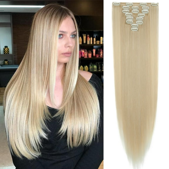 SEGO Clip in Hair Extensions Straight Full Head Real Hair 8 Hair Pieces 18 Clips For Women Hollywood Hair Accessory Blonde/Golden/Red/Purple/Pink/Blue/Black