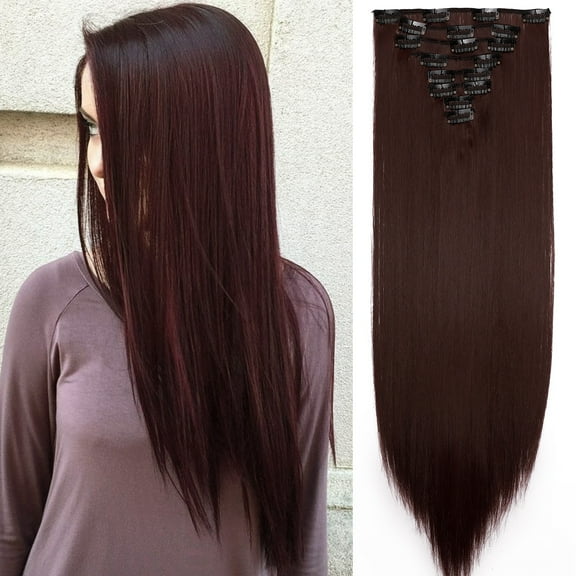 SEGO Clip in Hair Extensions Straight Full Head Real Hair 8 Hair Pieces 18 Clips For Women Hollywood Hair Accessory Blonde/Golden/Red/Purple/Pink/Blue/Black