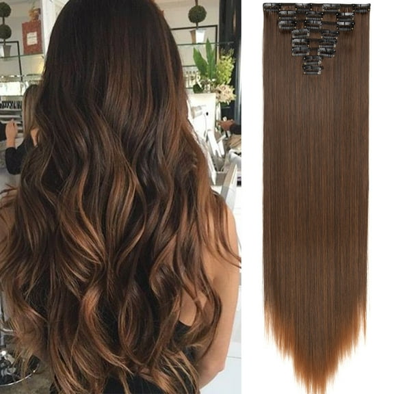 SEGO Clip in Hair Extensions Straight Full Head Real Hair 8 Hair Pieces 18 Clips For Women Hollywood Hair Accessory Blonde/Golden/Red/Purple/Pink/Blue/Black